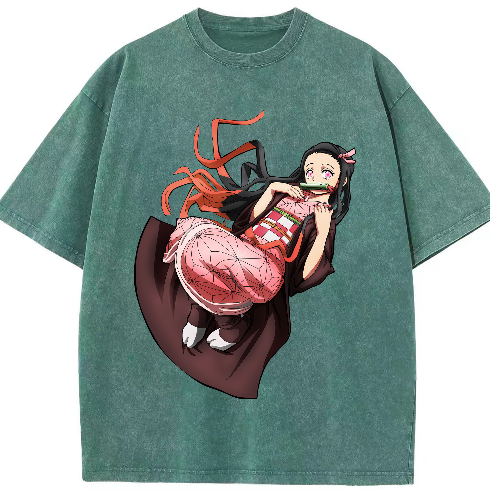 （画像用） 鬼滅の刃（きめつのやいば）竈門 禰󠄀豆子／かまど ねずこ Kamado Nezuko 綿100% ヴィンテージ風 半袖Tシャツ（フロントプリント）